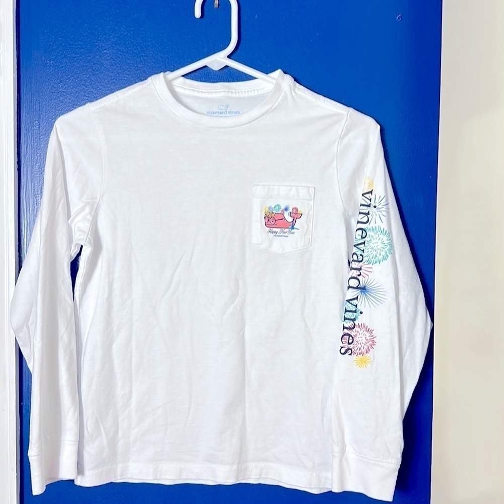 Girls Vinyard Vines Long Sleeve Happy New Year 2021 White T-Shirt Size Small